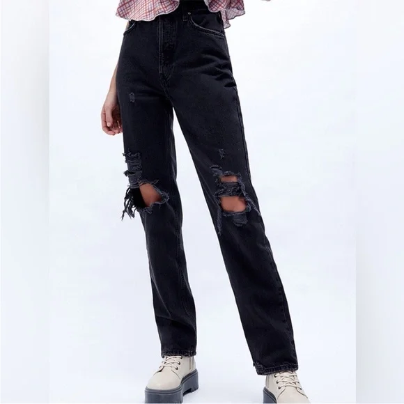 We The Free 24 Jeans Lasso distressed in washed black high rise Free People NWT - Picture 4 of 13